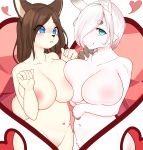  &lt;3 2girls absurd_res anthro asymmetrical_breast_frottage big_breasts blue_eyes blush breast_squish breasts breasts_frottage brown_hair canid canine cheek_tuft collarbone convenient_censorship crotch_tuft denyfake duo eyebrows eyebrows_visible_through_hair front_view fur furry glistening glistening_hair hair heart high_res inner_ear_fluff lagomorph leporid looking_at_viewer mammal navel neck_tuft nude pink_hair rabbit short_hair squish tan_fur teal_eyes translucent translucent_hair tuft white_hair 