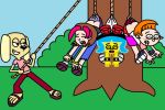 4girls being_ian brandy_and_mr._whiskers brandy_harrington caucasian crossover disney el_tigre female frida_suarez green_eyes hanging hanging_wedgie nickelodeon pain qubo rina-chan rope sandi_crocker teeth wedgie