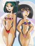 american_flag_bikini black_eyes black_hair breasts canadian_flag_bikini cartoon_network danny_phantom dyed_hair flag goth green_hair green_lipstick gwen_(tdi) hourglass_figure navel pale-skinned_female samantha_manson thick_ass thick_legs thick_thighs total_drama_island two_tone_hair wasp_waist x^j^kny x^j^kny_(artist)