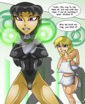 black_hair blackfire blonde_hair crossover dc_comics embarrassing green_lantern_corps jessica_cruz long_hair orange_skin purple_eyes teen_titans x^j^kny x^j^kny_(artist) young_adult