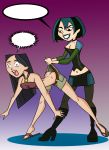 archangemon asian asian_female ass black_eyes black_hair breasts cartoon_network dyed_hair empty_speech_bubble goth green_hair green_lipstick gwen_(tdi) heather_(tdi) hourglass_figure navel no_panties pale-skinned_female panty_pull pantyhose thick_ass thick_legs thick_thighs total_drama_island two_tone_hair wedgie