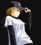 1girl baseball_cap braid brown_eyes brown_hair copyright_request hands hat ichikawa_masahiro long_sleeves shirt smile solo t-shirt tomboy twin_braids