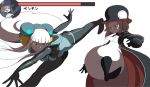 2girls ascot boots character_name coat dodging electro_emilia fighting gloves hat health_bar ken_(koala) kicking long_hair long_sleeves multiple_girls neon_trim original pants pantyhose penguin_(koala) red_eyes short_hair simple_background very_long_hair white_background white_hair