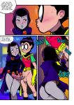 1_boy 1_girl 1boy 1girl ass blush breasts cape comic dc dc_comics dick_grayson erection fellatio female forehead_jewel half_demon leotard male male/female oral oral_sex partially_clothed penis penis_in_mouth raven_(dc) robin short_hair standing superhero superheroine teen_titans tekuho_(artist)