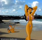 2002 anal anthro beach bent_over big_breasts bikini black_hair breasts brown_hair cleavage dark_skin dog doggy_position dreamweaver dreamweaver_studios dws from_behind furry futanari looking_back nude photo_background sling_bikini smile string_bikini sweat_drop