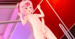 1girl arms_up bare_arms bare_breasts bare_hips bare_legs bare_shoulders bare_thighs blush breasts doki_doki_literature_club futanari hair_ribbon hips mouth natsuki_(doki_doki_literature_club) nipple nude nude_female open_mouth pink_eyes pink_hair short_hair small_breasts tagme testicles thick_thighs thighhighs thighs tongue