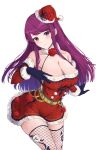 1girl 1girl 1girl alluring alternate_costume bare_shoulders belt big_breasts black_gloves blush box christmas cleavage commentary_request commission cowboy_shot detached_sleeves dress female_only fire_emblem fire_emblem_engage fishnet_thighhighs fishnets gift gift_box gloves halterneck hat head_tilt high_res ivy_(fire_emblem) long_hair mole mole_under_mouth nintendo purple_eyes purple_hair red_dress red_headwear santa_costume santa_hat short_dress skeb_commission sleeveless sleeveless_dress standing stockings thighs very_long_hair yellow_belt yuuri_(orz_commushows)