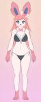 1girl big_ass big_breasts bikini cute fluffy_ears long_ears long_hair myssedakes_(artist) pink_feet pink_hair pink_hands pink_skin seductive sexy sylveon