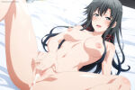 1girl after_sex alluring bare_legs big_breasts black_hair blue_eyes completely_nude_female cum_dripping_out_of_pussy koikoi_(artist) nude on_bed pussy silf yahari_ore_no_seishun_lovecome_wa_machigatteiru. yukinoshita_yukino