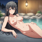 1girl alluring black_hair blue_eyes completely_nude_female medium_breasts onsen pussy silf spairk1313 yahari_ore_no_seishun_lovecome_wa_machigatteiru. yukinoshita_yukino