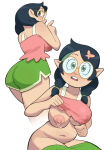 1girl 1girl 2d 2d_(artwork) ass belly belly_button big_breasts bottomwear breasts chubby disney front_view glasses green_clothing green_shorts hair lactating lactation looking_at_viewer multiple_views newguy1091 pink_clothing pink_shirt presenting presenting_breasts rear_view shorts tagme the_owl_house topwear willow_park