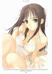 1girl bare_shoulders black_hair breasts brown_eyes brown_hair cleavage dengeki_hime dress eyebrows hentai highres long_hair no_bra petals scan simple_background sitting solo taka_tony taka_tony_(artist) takayuki_tanaka takayuki_tanaka_(artist) tanaka_takayuki tanaka_takayuki_(artist) tony_taka tony_taka_(artist)