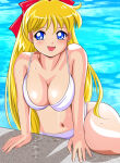 1990s_(style) 1girl aino_minako alluring big_breasts bikini bishoujo_senshi_sailor_moon blush cleavage female_focus minako_aino navel pirochi pool retro_artstyle sailor_venus smile swimming_pool swimsuit water