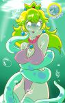 1girl cleavage crown darkenrok drowning earrings female highleg mario_(series) nintendo one-piece oxygen_meter princess_peach solo super_mario_bros. swimsuit tentacle trapped underwater