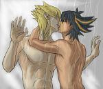 2boys artist_request bath black_hair blonde_hair closed_eyes completely_nude completely_nude_male couple duo french_kiss fudou_yuusei half-closed_eyes jack_atlas kissing looking_at_another multiple_boys nude_male shower showering spiky_hair tongue yaoi yu-gi-oh! yu-gi-oh!_5d&#039;s yuu-gi-ou yuusei_fudou