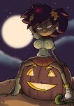 2d 2d_(artwork) 2d_artwork amphibia anne_boonchuy bedroom_eyes big_breasts breasts brown_hair busty dark-skinned_female dark_skin disney halloween huge_breasts leaves looking_at_viewer moon night outside planz34 pubic_hair pumpkin shoes sitting skirt smirk smirking smirking_at_viewer solo spider spread_legs stars vine vines yellow_shoes