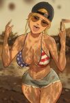 1girl 1girl 1girls 2023 alternate_version_at_source american_flag_bikini background_character backwards_baseball_cap baseball_cap belly_button big_breasts big_breasts big_breasts bikini bikini_top blonde_hair bottomwear breasts brown-tinted_eyewear cleavage clothed clothed_female clothes clothing cowboy_shot curvaceous curvy daisy_dukes daisy_dukes_bikinis_on_top denim_shorts devil_horns_(gesture) eyewear front_view fully_clothed gesture grand_theft_auto grand_theft_auto_vi grin gta_pedestrians hair hat headwear high_res human legs_together light-skinned_female light_skin looking_at_viewer midriff mud mud_girl_(gta_vi) navel necklace newguy1091 npc open_mouth outside pose posing redneck redneck_girl rockstar_games shorts smile smiling_at_viewer standing stomach sunglasses teeth thick_thighs thigh_gap thighs tinted_eyewear tongue tongue_out unnamed_character voluptuous wide_hips