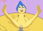 1girl 2015 blue_eyes blue_hair breasts cum cum_in_pussy disney emotion feet inside_out joy_(inside_out) lying navel nipples pixar pussy pussy_juice stewsspicyblog unseen_male_face vaginal vaginal_penetration yellow_skin