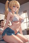 1boy 1girl ai_generated ann_takamaki blonde_hair blue_eyes blue_shorts brown_hair couple marvin_harris original_character persona_5