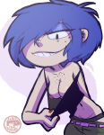 1girl 1girl 1girls 2d 2d_(artwork) 2d_artwork accurate_art_style bedroom_eyes black_shirt blue_hair breasts breasts_out cartoon_network colored coolerinker drpizzaboi ed,_edd,_'n'_eddy ed,_edd,_'n'_eddy exposed_shoulders freckles gif hair_over_one_eye inker_comics inkershike kanker_sisters light-skinned_female marie_kanker nipple_tweak outside presenting presenting_breasts shirt_lift short_hair smile smiling_at_viewer thighs tomboy