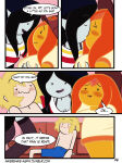 1boy 1girl 2_girls 2d 2d_(artwork) 2d_artwork adventure_time black_hair blush blush_lines blushed blushing_at_viewer blushing_female blushing_profusely boner cartoon_network comic dialogue drpizzaboi english english_dialogue english_text finn_the_human fire_humanoid flame_princess groping inkershike jake_the_dog kissing male marceline shirtless speech_bubble speech_bubbles text vampire