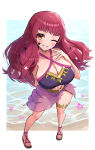 1girl 1girl 1girl absurd_res alluring alternate_costume bare_legs beach big_breasts bikini black_bikini black_swimsuit cleavage facial_mark female_only fire_emblem fire_emblem_engage full_body gonzarez grin hair_ornament high_res holding holding_weapon knife kunai long_hair looking_at_viewer navel nintendo ocean official_alternate_costume one_eye_closed outside red_eyes red_hair sarong skindentation smile star_(symbol) star_facial_mark star_hair_ornament swimsuit teeth weapon yunaka_(fire_emblem)