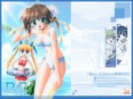  2girls asakura_nemu bikini blonde_hair blue_eyes blush brown_hair cloud clouds da_capo da_capo_i green_eyes hentai long_hair multiple_girls nanao_naru ocean sea short_hair swimsuit twintails wallpaper yoshino_sakura 