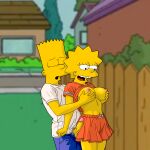 bart_simpson breasts brother_and_sister erection evilweazel_(artist) holding_breasts huge_penis incest lisa_simpson miniskirt the_simpsons