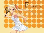  bare_shoulders blonde_hair f-ism hentai long_hair murakami_suigun racket red_eyes tennis tennis_dress tennis_racket wallpaper 