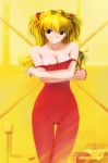 1girl asuka_langley_souryuu blonde_hair blue_eyes breasts cleavage hentai highres kobayashi_yuji kobayashi_yuuji long_hair neon_genesis_evangelion nipple_slip nipples signature solo thigh_gap thighs undressing unitard