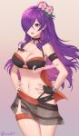 1girl absurd_res alluring big_breasts bikini black_bikini capelet cleavage commission fingerless_gloves fire_emblem fire_emblem:_three_houses fire_emblem_heroes fire_emblem_warriors:_three_hopes gloves hands_on_own_hips high_res lesu navel nintendo official_alternate_costume open_mouth orange_capelet purple_eyes purple_hair see-through_clothes see-through_skirt shez_(fire_emblem) shez_(fire_emblem)_(female) shez_(summer)_(fire_emblem) skirt smile swimsuit thigh_strap