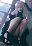 1girl 1girl 3d 3d_(artwork) absurd_res black_dress black_heels drakengard female_only hair_accessory high_heels high_res light-skinned_female long_hair panties red_eyes robotic_arm sixplusone white_hair zero_(drag-on_dragoon) zero_(drakengard)