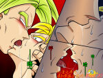 2boys blonde_hair blue_eyes blush broly comic couple dragon_ball dragon_ball_z duo forced forced_yaoi french_kiss half-closed_eyes kissing looking_at_another male male_only multiple_boys neck open_mouth saiyan saliva saliva_trail son_goku super_saiyan surprised sweat tongue tongue_out yaoi