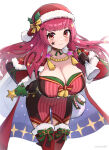 1girl 1girl 2d_(artwork) alluring barely_contained_breasts bell big_breasts big_breasts blush blushing_at_viewer breasts_bigger_than_head cape choker christmas christmas_outfit christmas_tree cleavage cloak eyelashes female_focus female_only fire_emblem fire_emblem_engage gloves gonzarez gonzarez1938 hand_on_hip high_res high_res light-skinned_female light_skin long_hair looking_at_viewer red_eyes red_hair ribbon ribbons sack santa_hat smile smiling_at_viewer star_(symbol) star_sticker sticker_on_face thief thigh_gap white_background yunaka_(fire_emblem)