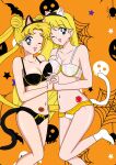 2_girls alluring big_breasts bishoujo_senshi_sailor_moon blonde_hair blue_eyes bra cleavage halloween minako_aino panties rin_kanbara underwear usagi_tsukino yuri