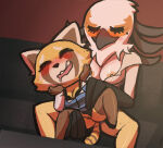 1girl 2_girls 2d 2d_(artwork) 2d_artwork aggretsuko anthro arian blush blush_lines blushed blushing_female breasts canine closed_eyes drpizzaboi eyes fox inkershike nipples pleasure pleasure_face pleasured retsuko washimi