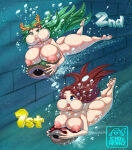 2girls air_bubbles artist_logo artist_name ass barefoot big_ass big_breasts breasts bubbles crossover feet female female_only freediving holding_breath holding_object hud huge_breasts human ichduhernz kid_icarus koopa_shell mario_(series) mario_kart nintendo nipples nude palutena pauline puffed_cheeks puffy_nipples race skinny_dipping super_mario_odyssey swimming underwater water