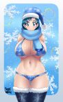 1girl abs alluring ami_mizuno arms_behind_back artist_signature ass_peek athletic_female azraelwebster barely_clothed big_breasts bikini bishoujo_senshi_sailor_moon blue_eyes blue_hair blush boots christmas cleavage deep_cleavage eyebrows_visible_through_hair eyelashes facing_viewer female_abs female_only fit_female fur-trimmed_headwear fur-trimmed_legwear fur_trim hat headwear light_skin looking_at_viewer santa_hat scarf short_hair sideboob skimpy skimpy_clothes smile solo_female standing stockings stomach swimsuit tagme tight_clothing under_boob winter_clothes