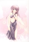  1girl brown_hair dress halo hentai highres long_hair navel pink purple_hair solo takoyaki_(roast) 