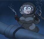 air_bubbles big_breasts brown_hair coolerinker diving diving_helmet diving_suit drowning erect_nipples inker_comics inkershike mona_(inker_comics) nipples_visible_through_clothing ocean underwater v welding_torch