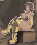 1girl 2d 2d_(artwork) african african_female big_breasts braided_hair braided_ponytail brown_eyes clothed clothed_female clothes clothing color crossed_legs dark-skinned_female dark_hair dark_skin female_focus female_only looking_at_viewer midway_games mortal_kombat mortal_kombat_4 serious sfw spicynoodlesquest stockings tanya_(mortal_kombat) thick_ass thick_legs thick_thighs thighs wide_hips