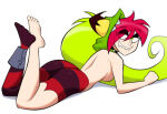 1girl 1girl 1girls 2024 ass back back_view barefoot biting_lip biting_own_lip black_eyes bottomwear breasts calves cartoon_network clothed clothed_female clothes clothing collar demencia_(villainous) eyelashes fangs feet feet_together feet_up from_behind full_body green_eyes green_hair grin grin hair headwear heterochromia hood hood_up human legs_together light-skinned_female light_skin long_hair looking_back lying lying_on_stomach medium_breasts multicolored_hair newguy1091 on_stomach pantyhose partially_clothed rear_view red_hair ripped_clothing ripped_pantyhose simple_background slit_pupils smile spiked_collar striped_legwear teeth thighs toes topless torn_clothes torn_pantyhose two_tone_hair villainous white_background