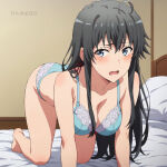 1girl alluring bare_legs black_hair blue_eyes bra cleavage lingerie medium_breasts on_bed panties silf spairk1313 underwear yahari_ore_no_seishun_lovecome_wa_machigatteiru. yukinoshita_yukino