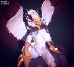 1girl 2022 3d 3d_(artwork) 5_fingers accipitrid accipitriform anthro avian barbel_(anatomy) beak big_breasts bird black_beak_tip brown_body brown_ears brown_feathers chest_tuft crotch_tuft dragon eastern_dragon ecrivl egyptian_vulture eva_(ozawk) feathered_hair feathers female_only furry horn hybrid inner_ear_fluff mythological_creature mythological_scalie mythology naturally_censored navel nude old_world_vulture orange_eyes pseudo_hair scalie scuted_arms scuted_legs slit_pupils smile solo_female tail_feathers vulture white_body white_ears white_feathers white_hair wings