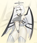 angel angel_wings annoyed annoyed_expression bikini halo hazbin_hotel lute_(hazbin_hotel) vial_(artist) white_hair white_skin