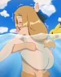 1boy 1boy1girl 1girl amourshipping beach canon_couple edit female jitan male nintendo nude ocean pokemon pokemon_(anime) pokemon_xy satoshi_(pokemon) serena_(pokemon) sex underwater