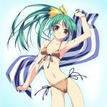 1girl bikini brown_eyes f-ism green_hair highres murakami_suigun original ponytail red_eyes solo swimsuit towel