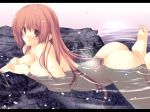 ass barefoot blush breasts brown_eyes cherry_blossoms feet hentai iizuki_tasuku nude onsen water