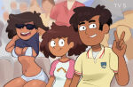 1boy 1girl 2_girls amphibia anne_boonchuy ass bee_boonchuy bra breasts brown_hair clothing clothing_lift dark-skinned_female dark-skinned_male dark_hair dark_skin disney disney_channel disney_xd hair milf mr._boonchuy mrs._boonchuy newguy1091 oum_boonchuy parent_and_daughter presenting presenting_breasts shirt sunglasses sunglasses_on_head tagme white_bra