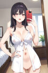 2.5_jigen_no_ririsa big_breasts black_hair cellphone hanyuu_mayuri long_hair looking_at_viewer nekom14 nipples_visible_through_clothing no_panties pussy selfpic selfpic